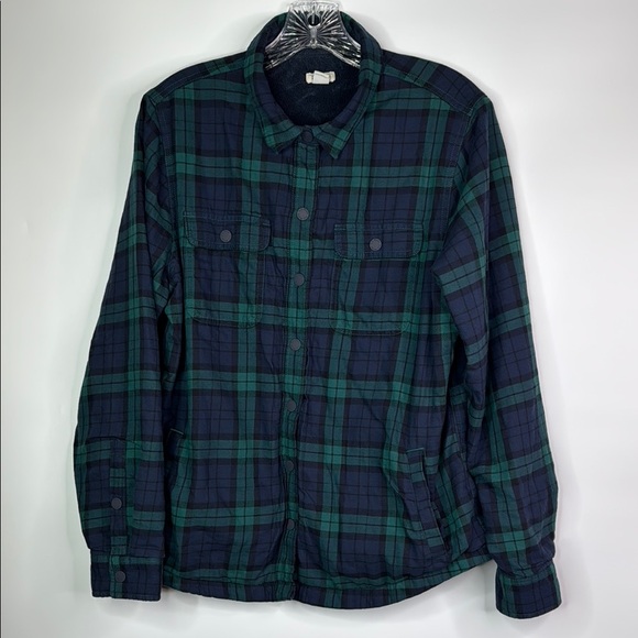 L.L. Bean 505597 Fleece-Lined Flannel Shirt Snap-Front Green Plaid Medium - Picture 1 of 9